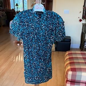 INC International Concepts Turquoise Leopard Print Women's Blouse size Med